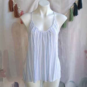 Nwt Pajama Sleep Top In Bloom By Jonquil Blue White Stripe Eyelet Lace Trim Sz S